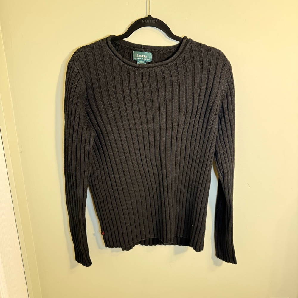Ralph Lauren Dark Brown Ribbed Crew Neck Sweater